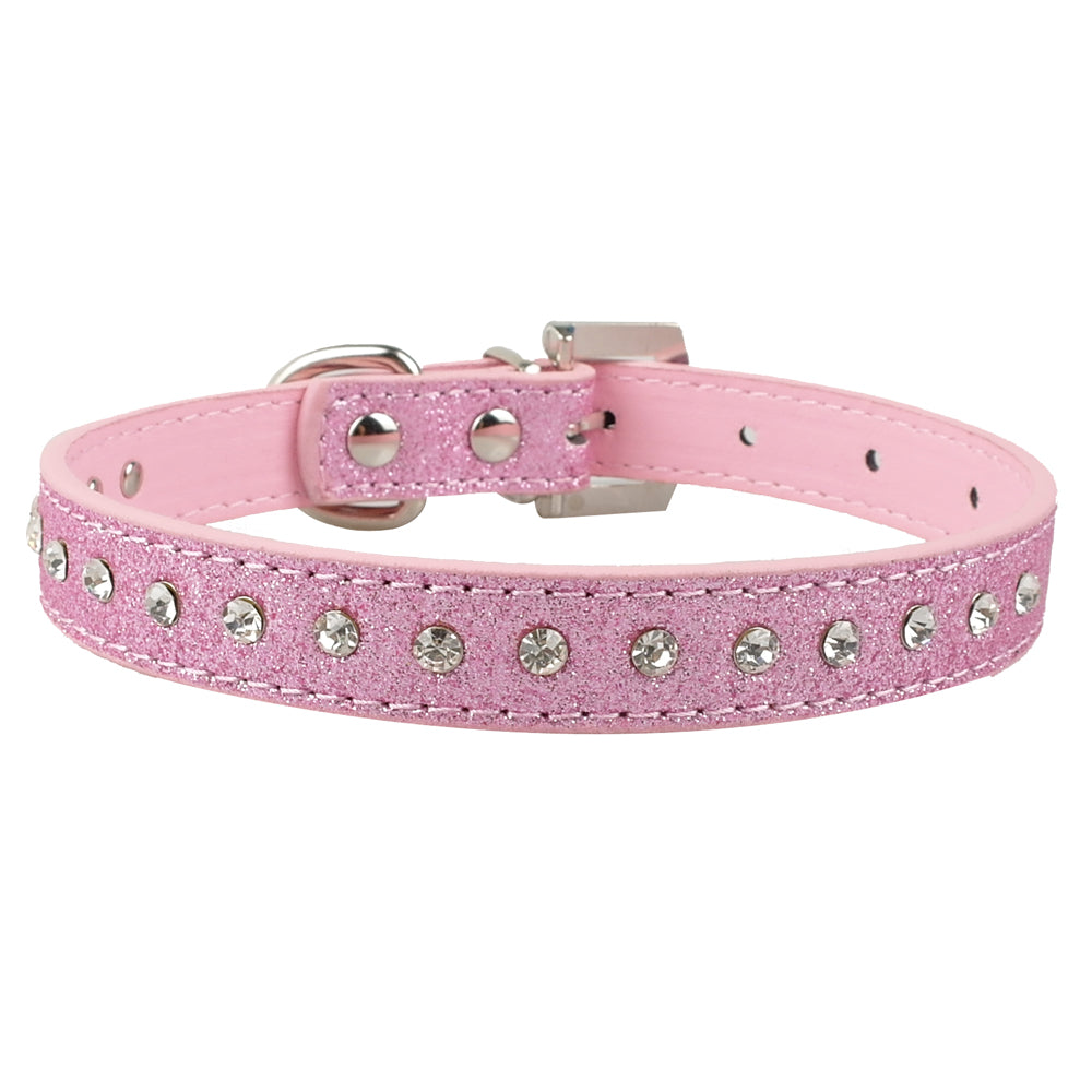 Shiny Hot Rhinestone Pet Velvet Cat Collar Leash