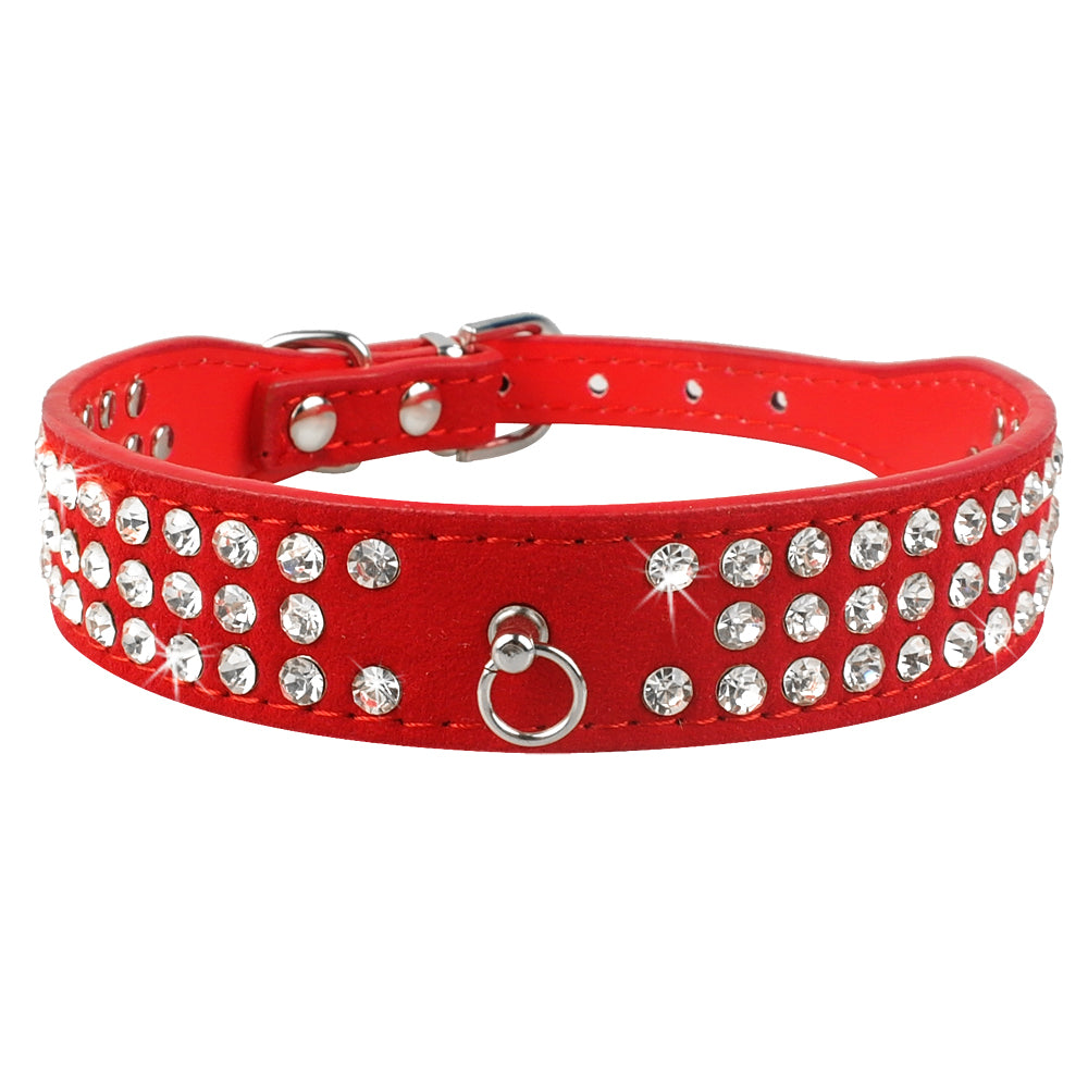 Shiny Hot Rhinestone Pet Velvet Cat Collar Leash