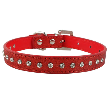 Shiny Hot Rhinestone Pet Velvet Cat Collar Leash