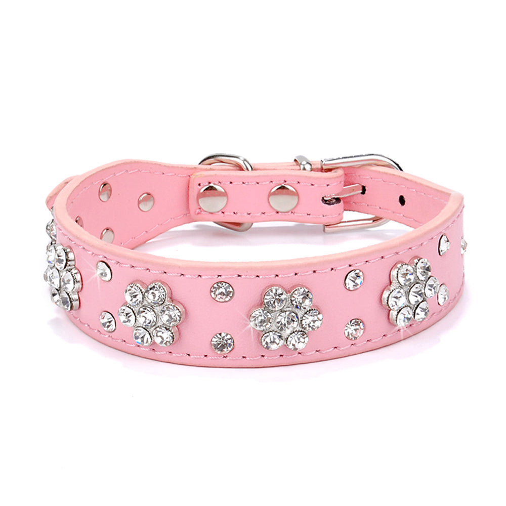 Shiny Hot Rhinestone Pet Velvet Cat Collar Leash