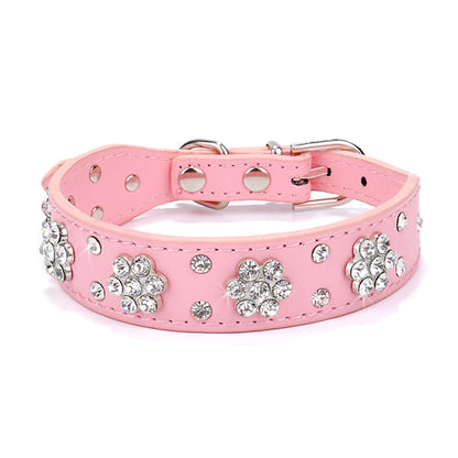 Shiny Hot Rhinestone Pet Velvet Cat Collar Leash