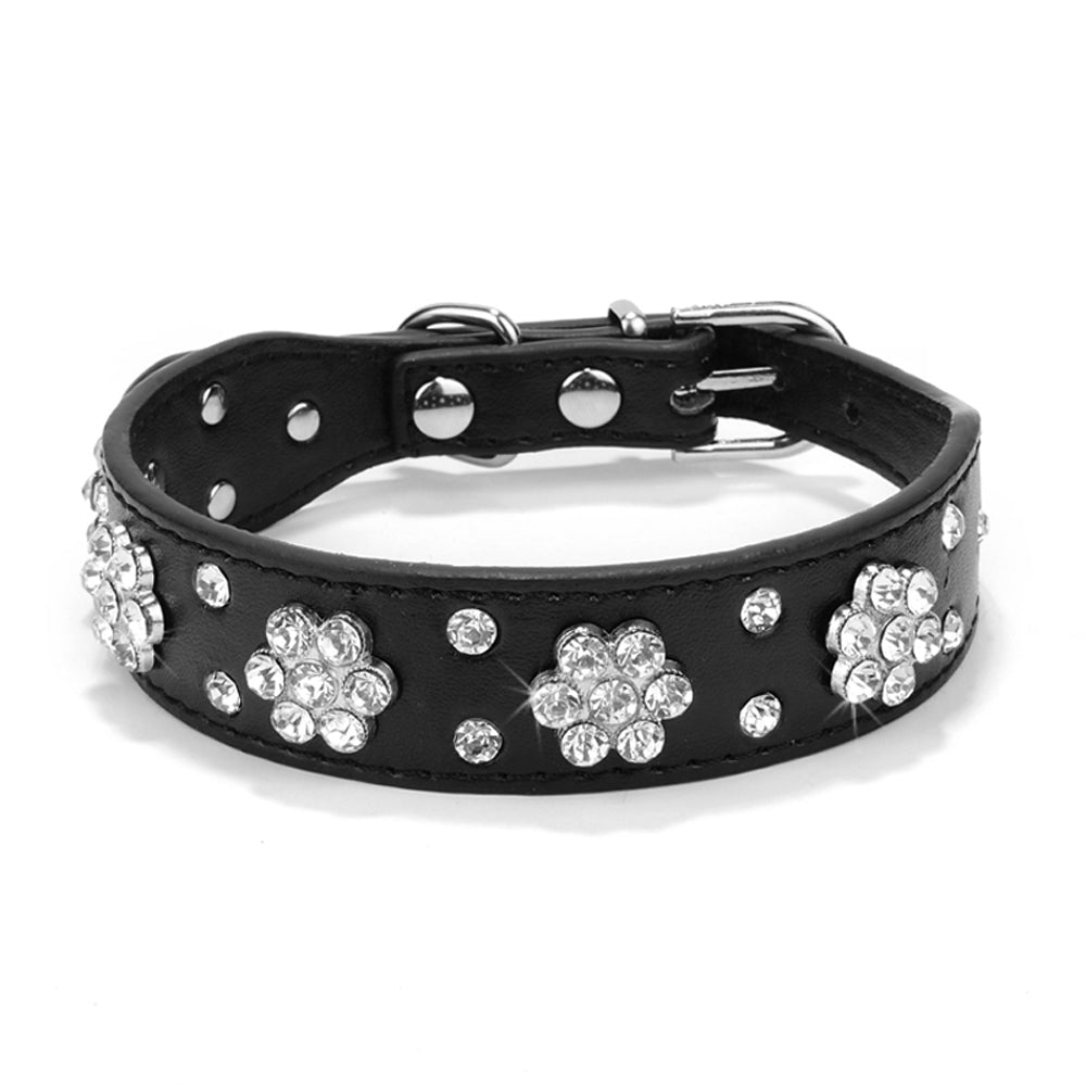 Shiny Hot Rhinestone Pet Velvet Cat Collar Leash