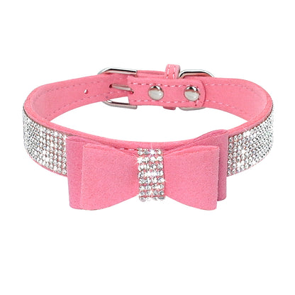 Shiny Hot Rhinestone Pet Velvet Cat Collar Leash