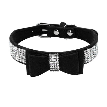 Shiny Hot Rhinestone Pet Velvet Cat Collar Leash