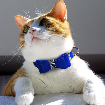 Shiny Hot Rhinestone Pet Velvet Cat Collar Leash