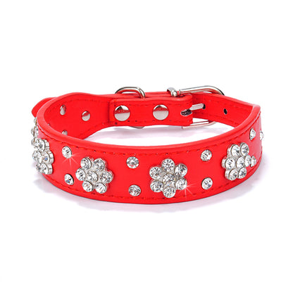 Shiny Hot Rhinestone Pet Velvet Cat Collar Leash